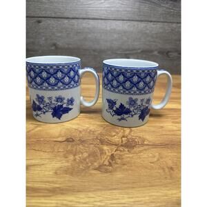 Vintage The Spode Blue Room Collection Geranium Mug 10 oz Coffee Cup Tea~2 Pc